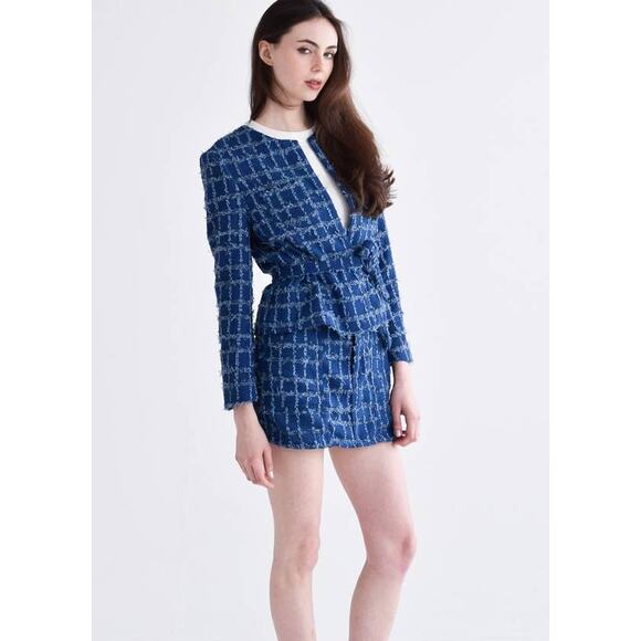 Never A Wallflower Tie Waist Jacket in Cerulean Tweed M - Picture 2 of 4
